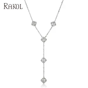 RAKOL NP5039定制时尚珠宝长款精致水滴吊坠925银项链