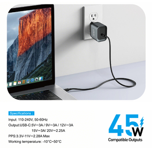 OEM Custom PD45W Black Oil Spraying Fast Charge Travel Adapter C Type Wall Carregador PD3.0 Mobile <strong>Multi</strong> Adapter <strong>Charger</strong> - Product Image 3