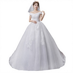 S0292X New Bride Tail Petite One Shoulder French Style Simple Main Yarn Temperament Dream Wedding Dress - Product Image 1