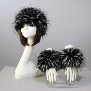 Conjunto de diadema esponjosa de felpa de piel de zorro plateado suave para mujer, invierno, playa, viajes de negocios, visera de otoño, sombreros - Product Image 1