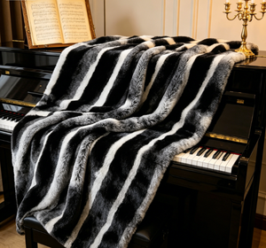 Plaid en fourrure de lapin Rex 100% véritable avec motif rayé <span class=keywords><strong>Chinchilla</strong></span>, doux et moelleux, tapis décoratif en fourrure pour la maison et les vêtements - Product Image 5