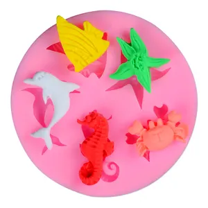 Rond 5 pièces 3D petit dessin animé drôle océan tropical animal poisson dauphin étoile de mer hippocampe crabe forme silicone bricolage moules