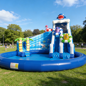 WINSUN Dual Lane Large Pool Heavy Duty PVC Outdoor <b>Water</b> Park Shark Theme <b>Inflatable</b> <b>Water</b> <b>Slide</b> for Backyard Summer Party Play - Product Image 2