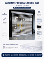 Porte à enroulement à lattes longues en polycarbonate PC transparent, directement de l'usine, haute transparence, résistante aux UV pour magasins et vérandas