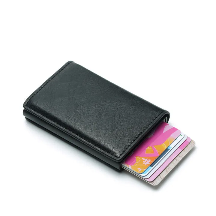 High Quality Custom Pu Leather Mens Credit Cardholders Wallet Metal Business Card Holder