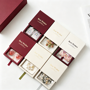 <b>Square</b> Drawer Style Jewelry Boxes <b>Set</b> With Cardboard Outer PE Clear Window And Pull Out Ribbon Jewellery Packaging For gift - Product Image 4