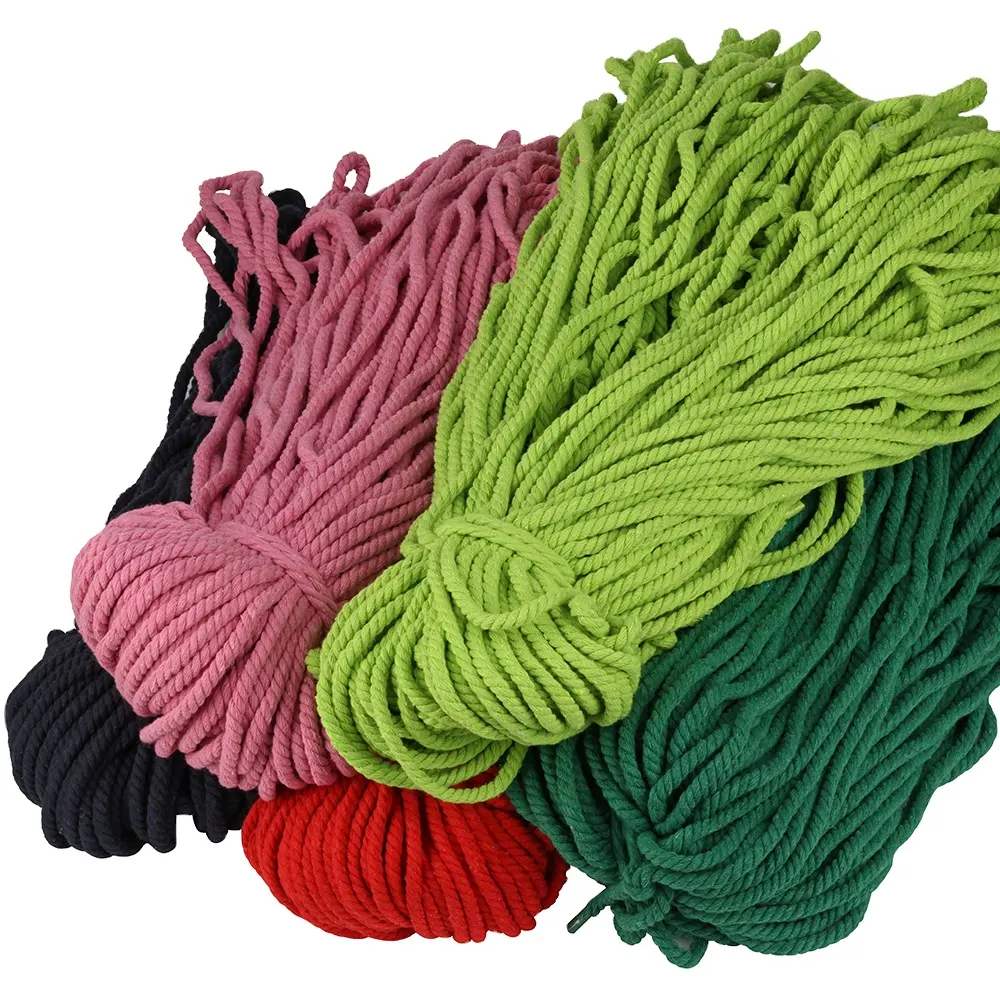 Hot Sale 5mm Colorful Twisted Cotton Rope DIY Craft Macrame Cotton Twine cord recycled cotton rope