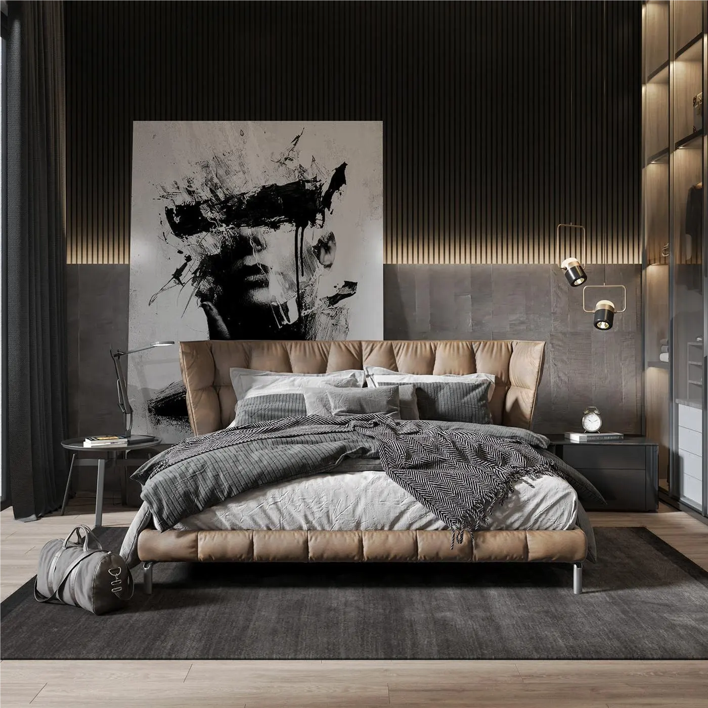 चमड़े ठोस लकड़ी प्रकाश लक्जरी minimalist असबाबवाला लक्जरी आधुनिक डिजाइनर मास्टर बेडरूम असबाबवाला राजा आकार बिस्तर