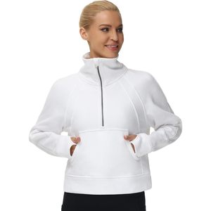 Sudadera corta de forro polar para mujer con media cremallera, cuello alto, bolsillos, orificio para el pulgar, transpirable, manga normal - Product Image 2