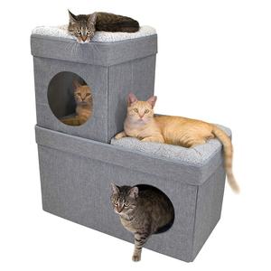 Gatito grande apilable, Gato gris, casa de gato, cama emergente otomana, mansión - Product Image 1