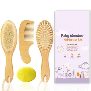 High Quality Baby Hair Brush and Comb Set for Newborns with Soft Goat Hair Bristles Wooden Toddler Hair Brush with Baby Comb