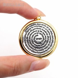 PM53086 Pendentif Rond en Métal Plaqué Or Vintage avec Lettre, Breloques Religieuses Biblées Amen, Pendentifs <span class=keywords><strong>Croix</strong></span> pour Fabrication de Colliers et Bijoux - Product Image 2