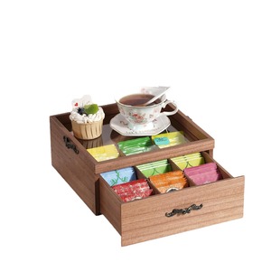 Wooden Desktop <b>Tea</b> Bag Storage <b>Box</b> With Acrylic Lid Nine Compartment Organizer For <b>Tea</b> Coffee Bags Drawer Style - Product Image 2