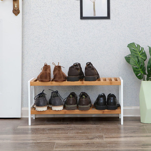 Bamboo Double Layer <b>Shoe</b> Rack 2nd Floor <b>Space</b> <b>Saving</b> <b>Storage</b> For Living Room Bedroom Balcony Modern Minimalist Design - Product Image 2