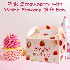 Lot de 10 boîtes cadeaux rectangulaires en carton avec poignées, thème <span class=keywords><strong>fraise</strong></span>, pour anniversaire, baby shower, enterrement de vie de jeune fille - Product Image 3