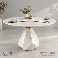 Moderner Luxuriöser Runder Drehbarer Esstisch mit Naturmarmor-Tischplatte Luxuriöser Steintisch für die Küche mit Diamant-Sockel