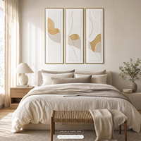 Peinture à l'huile 3D en relief 100% peinte à la main avec feuille d'or texturée, art mural, 3 pièces par ensemble, prête à accrocher pour la décoration du salon et de la maison