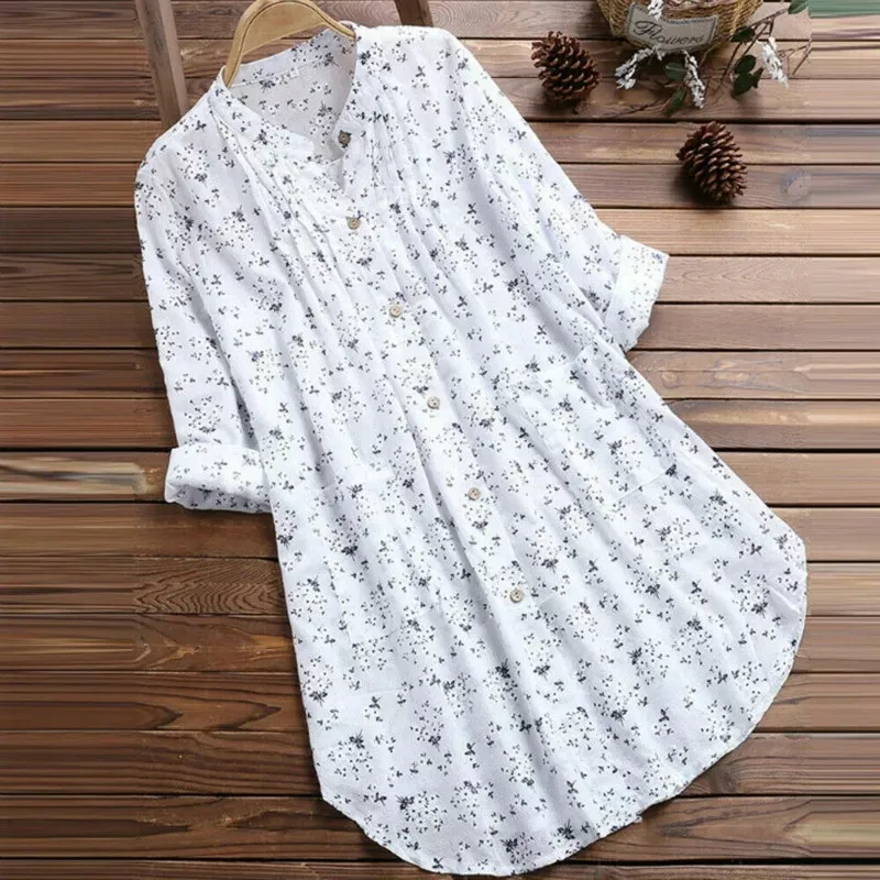 Blusa solta de manga comprida túnica, camiseta feminina casual elegante moda de verão plus size M-XXXXXL