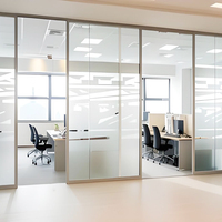 Aluminum Frame Glass Partition with Door, Modern Office Room Divider System, Soundproof Movable Wall for Commercial Building