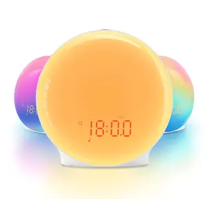 Lampara Led Colorida untuk Ojo Reloj Despertador Doble Sonidos De Ruido Blanco/Altavoz BT/FM Luces Nocturnas untuk Dormir