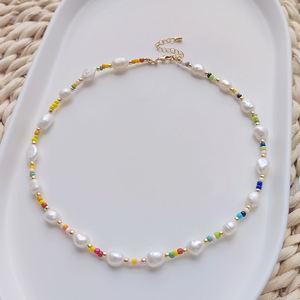 Joyería de playa de verano, cadena de acero inoxidable, cuentas de semillas bohemias coloridas, gargantilla de perlas naturales finas, collar, joyería para niñas - Product Image 3