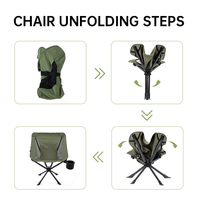 Chaise pliante rotative en alliage d'aluminium pour le camping en plein air, la pêche, portable, légère, haute capacité de charge, avec porte-gobelet