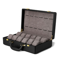Boîte à montres de luxe portable à 12 emplacements, grande capacité, en bois noir et vert, en cuir, boîte à montres, valise de présentation de montres, 12 montres