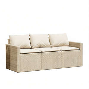 Sofá de Patio de 3 Plazas en Poliratán Beige con Cojines, Sofá de Jardín para Exteriores, Diseño Contemporáneo, Ratán de PE Resistente a los Rayos UV - Product Image 1