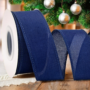Bobine de ruban en organza bleu marine, tissé uni, durable, pour décoration de cadeaux, largeur 2,5 pouces, vente en gros - Product Image 2