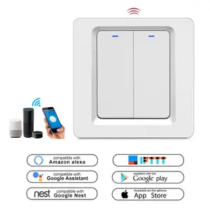 LEDEAST DS-102-2欧盟220V无线智能Wifi按钮开关2 Gang Tuya应用程序和声控智能开关