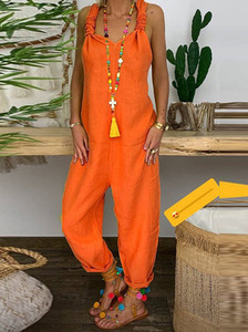 Women Casual Solid Dungarees Vintage Cotton Linen Loose Rompers Party Women Casual Long <strong>Harem</strong> Overalls <strong>Jumpsuits</strong> - Product Image 2