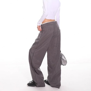 Pantalones de mujer de diseño exclusivo con doble cintura, a rayas, al por mayor, adelgazantes, de pierna ancha, bordados, transpirables, antiarrugas y sostenibles. - Product Image 6