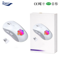 Souris sans fil rechargeable BT double mode lumineuse multicolore 2,4 G silencieuse Cartoon Paw 2400 DPI