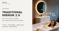 Miroir LED intelligent rond mural commercial, série Glory, anti-buée, miroir de salle de bain avec haut-parleur Bluetooth Wi-Fi