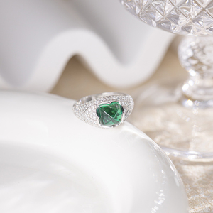 Anillo de Joyería de Esmeraldas Colombianas Cultivadas en Laboratorio, Plateado, para Mujer, al por Mayor, Grabable, Certificado por Terceros, Estilo Vintage - Product Image 5