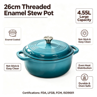 Cocotte en fonte émaillée avec couvercle, résistante au four, robuste, pour la cuisson du pain, le braisage et les ragoûts
