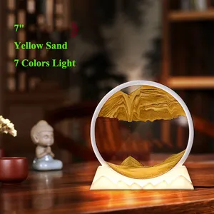 الأكثر مبيعاً تصميم جديد فن الرمال المتدفقة ضوء الساعة الرملية أدى ضوء 3d ديناميكية صورة الرمال المتحركة مصباح طاولة الرسم بالرمال المتحركة