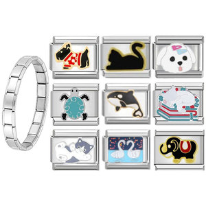 Italian Modular Stainless Steel Animal Charm Bracelet Unisex Gift Jewelry 18K Purity DIY Design - Product Image 1
