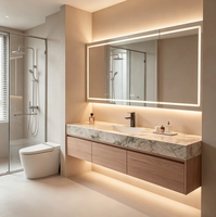 Meubles de salle de bain en bois massif de luxe, armoire murale de salle de bain avec miroir LED intelligent, adapté aux hôtels haut de gamme OEM/ODM