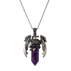 Collier pendentif dragon en pierre naturelle, bijoux en cristal brut, pierre de guérison sculptée à la main, cadeau du <span class=keywords><strong>zodiaque</strong></span> pour hommes et femmes - Product Image 3