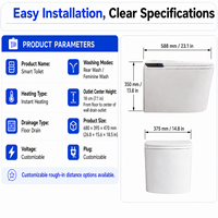 WC intelligent mural allongé avec bidet intégré, chasse d'eau automatique, siphon en P, siège chauffant, télécommande, OEM ODM