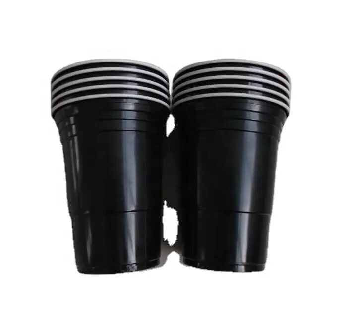 Logo printing 16 oz PS black disposable plastic beer pong cups