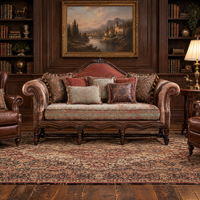 Set Sofa Kayu Solid Gaya Eropa Antik Vintage Tradisional untuk Dekorasi Rumah dan Perabot Ruang Tamu