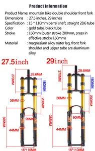 <span class=keywords><strong>Fourche</strong></span> à Suspension <span class=keywords><strong>de</strong></span> <span class=keywords><strong>VTT</strong></span> <span class=keywords><strong>de</strong></span> Descente à Double Épaule avec Réglage du Rebond <span class=keywords><strong>Fourche</strong></span> à Air pour Vélo <span class=keywords><strong>de</strong></span> Montagne 27,5/29 Pouces <span class=keywords><strong>DH</strong></span> AM <span class=keywords><strong>Fourche</strong></span> Large pour Vélo - Product Image 3