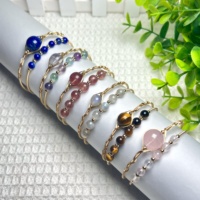 Bracelet Double Cercle en Pierres Précieuses de Cristal de Haute Qualité, Améthyste Quartz Rose Sertis de Fil, Jonc Manchette pour Femmes, Cadeau