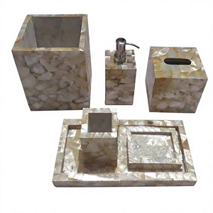 Luxurious Five-piece Mother Pearl Bath <b>Accessories</b> Wholesale Handcrafted Inlay Stocked <b>Bathroom</b> <b>Set</b> Home Decor Made India Model - Product Image 1