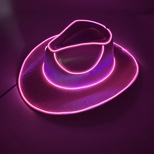 Chapeau de cow-girl lumineux à LED avec bord <span class=keywords><strong>blanc</strong></span>, chapeaux de cowboy rouges pour les fêtes de Noël, accessoires <span class=keywords><strong>photo</strong></span>, décoration de festival, chapeau de Père Noël - Product Image 1