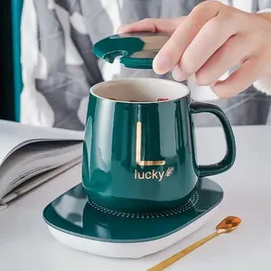 LOGOTIPO personalizado inteligente de cerámica leche café termostático USB taza calentada 55 grados aislamiento taza de calefacción taza con calentador de taza