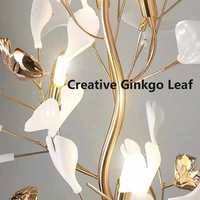 JYLIGHTING Lustre suspendu personnalisé en forme de fleur, décoration de hall d'hôtel, villa, escalier, lustre moderne en céramique longue feuille de ginkgo
