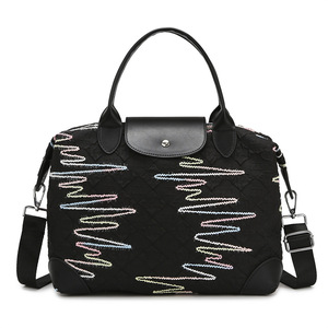 Sacs de voyage originaux en toile Oxford imperméables, grande capacité, avec fermeture éclair et motif lettres, sacs fourre-tout décontractés pour le sport - Product Image 2